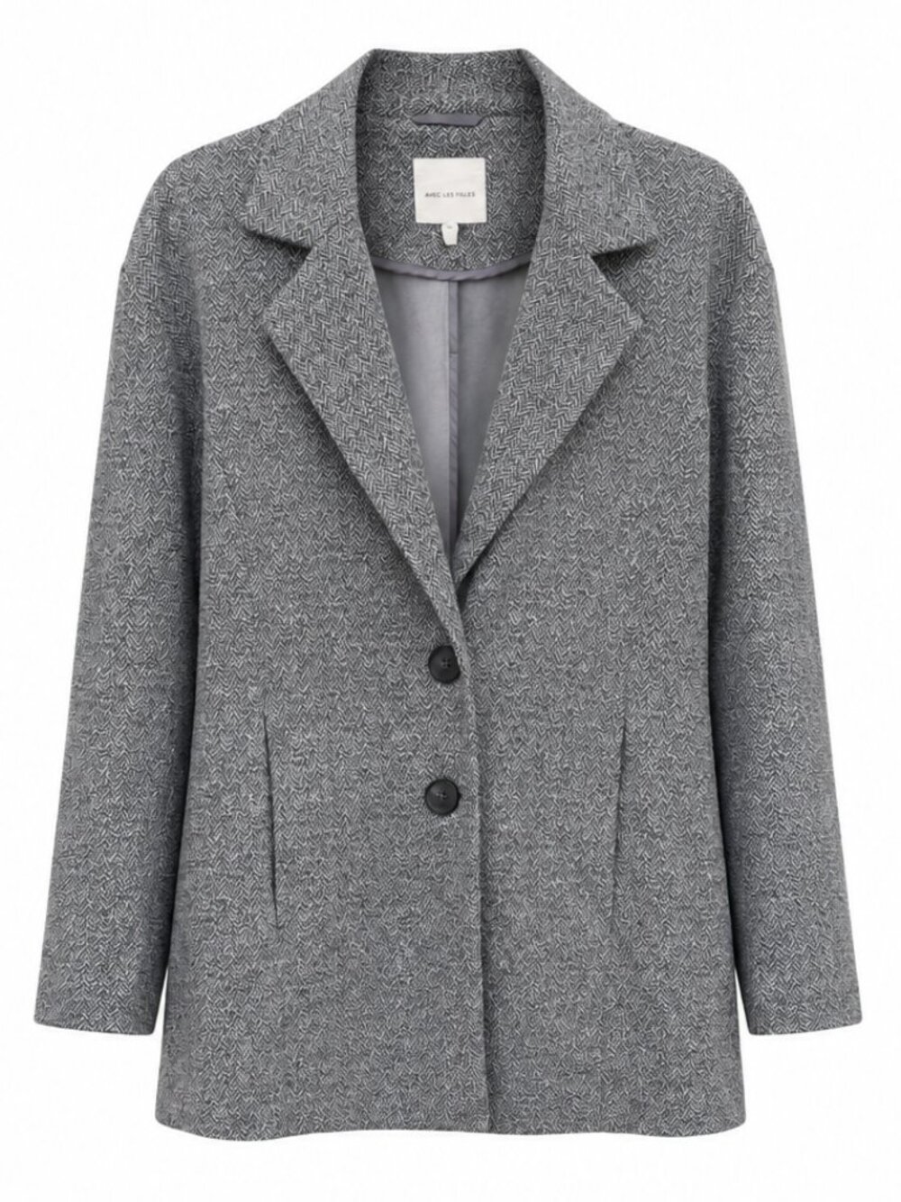 Avec Les Filles Herringbone Blazer Jacket Gray Tailored Long L